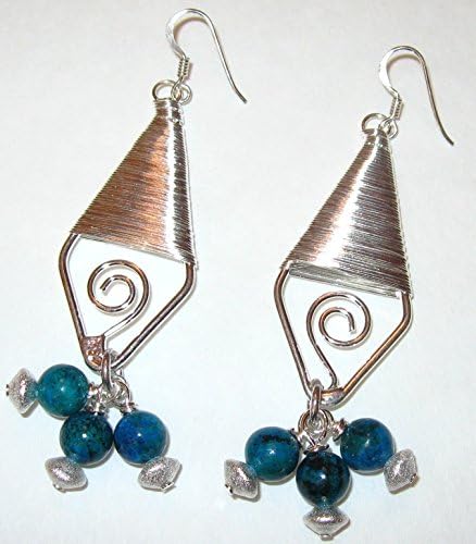 Women's Earrings, Healing Jewelry: Reiki, Chakra, Energy Charged - Chrysacolla Gemstone (One-of-a-kind, Real Gemstones, Free Shipping for US Residents) Blue, Teal, Aqua and Silver.