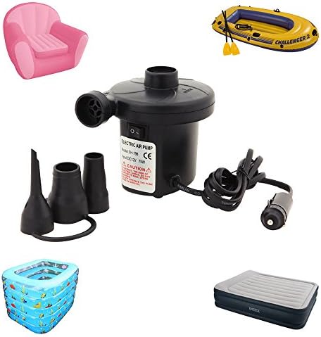 New 12V Car Auto DC Electric Air Pump Inflator + 3 Nozzles AirBed Mattress Boat