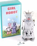 iAuctionShop - Robot fille automate en fer blanc dans sa boîte de présentation façon ancienne.