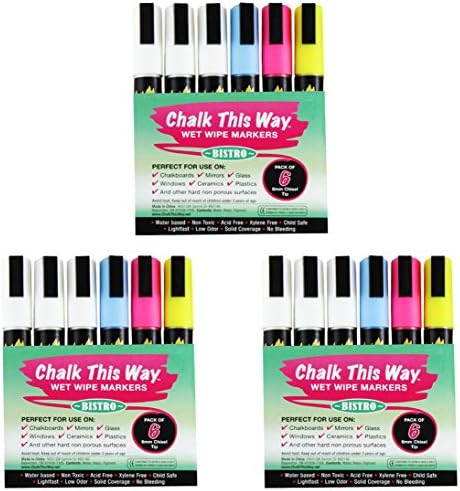 Chalk This Way Bistro Liquid Ink Markers - 3 Pack of 6 Markers. Great For Chalkboards, Store Signs, Message Boards &amp; Labels, Scrapbooking, Childrens Drawing Chalks