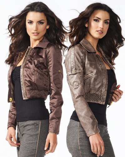 Leatherette Reversible Bomber Jacket from bebe.com