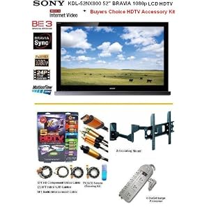 Sony KDL-52NX800 1080P 52 Inch LCD HDTV With Buyers Choice Sony HD Accessory Kit Includes Pro Articulating Wall Mount + (2) 6FT Hdmi 1.3B Cables, 6FT Audio Interconnect Cable Screen Cleaner + Surge Protector