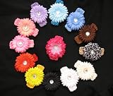 13 Assorted Large Gerber Daisy Flower Hair Clip Bows with Soft Stretch Crochet Child Headbands - Will Fit Infant Baby to Toddlers to Youth Girls