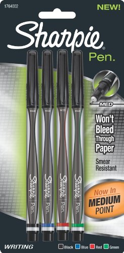Sharpie Pen Medium Point Pen, 4 Colored Ink Pens 