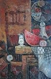 IMAGE OF Still Life Object of Watermelon, Fan and Old Table Oil Painting 36 x 24 inches