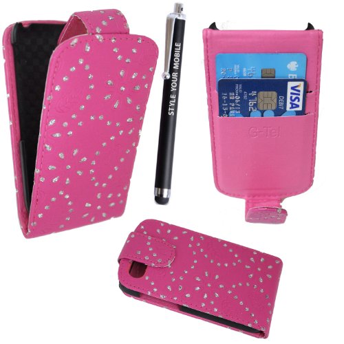 BLACKBERRY Q5 HIGH QUALITY PINK CRYSTAL DIAMOND CARD POCKET HOLDER PU LEATHER MAGNETIC FLIP CASE COVER POUCH + FREE STYLUS