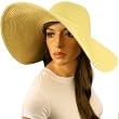 50 UPF Plain Blank Beach Summer Xtra Wide 5-3/4" Brim Floppy Sun Hat Cap Natural