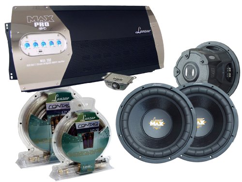 Lanzar Full Amplifier Subwoofer Installation Package for Car Truck SUV -- MXA282 Max Pro 4000W 2-Channel High-Power Mosfet Amplifier + Pair of MAXP154D Max Pro 15-Inch 2000W Small-Enclosure Dual 4-Ohm Subwoofer + LQ43 Contaq 4 Gauge Power and Speaker Amp Kit.