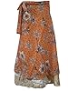 Vintage Wrapskirt Brown Floral Printed Two Layer Sarong Long Silk Wrap Around Skirt