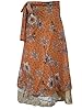 Vintage Wrapskirt Brown Floral Printed Two Layer Sarong Long Silk Wrap Around Skirt