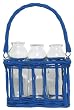 Hand Woven Marine Blue Painted Willow Basket with 3 Glass 10oz Bottles 8"L x 3.5"W x 6"H Set / 2