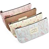 Generic Floral Canvas Different Colors Cute Girls Pen Bag Pencil Case Cosmetic Makeup Bag Pouch Pocket Case Pack Of 4
