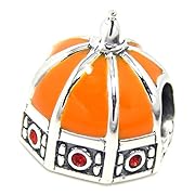 925 Sterling Silver Florence Cathedral w/ Orange Enamel & Red CZ Charm Bead 384