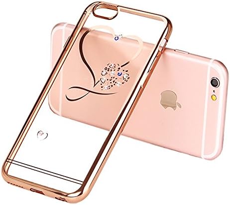 iPhone 6 Plus Case,Gomyc Mini Love Heart Glitter Bling Crystal Rhinestone Diamonds Clear Rubber Rose Plating Frame TPU Soft Silicone Bumper Case Cover for iPhone 6/6S Plus 5.5" gold
