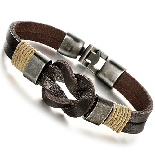 Jstyle Jewelry Men Leather Bracelet Brown Handmade Bracelets Rope