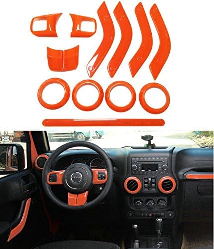 Gliton Home 12pc/Kits Interior Decoration Trim Kit -- Steering Wheel Trim, Centrer Console Air Outlet Trim, Door Handle Cover Inner, Passenger Seat Handle Trim For Jeep Wrangler 2011-2016 4-door