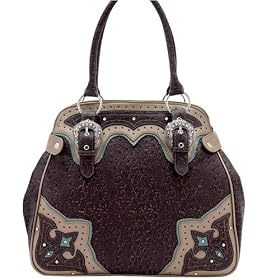 Lou-Ella Petticoats and Pistols Collection Designer Large Zip Top Frame Bag in Chocolate and Gold