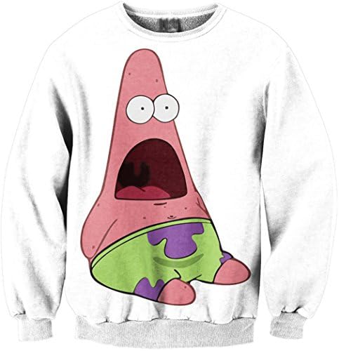 East Love Women Emoji Monkey Print 3d Pullover Sweater Crewneck Sweatshirt (Patrick Star)