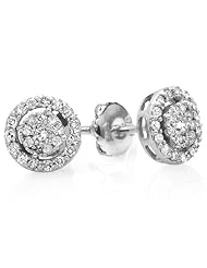 0.50 Carat (ctw) 14K White Gold Round Cut Diamond Round Shape Cluster Earrings Halo Style Look of 1 CT each