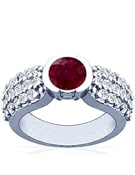 Platinum Round Cut Ruby Ring With Sidestones