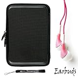 Black Carbon Fiber Durable Slim Protective Eva Storage Cover Cube Carrying Case with Mesh Pocket for For Amazon Kindle Touch ( Wi-Fi 6 E Ink Display ) + Crystal Clear Stereo earphones earbuds headphones for 3.5mm Devices