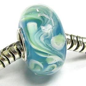 Sterling Silver Murano Green Lampwork Glass Bead For Pandora European Story Charm Bracelets 13mm