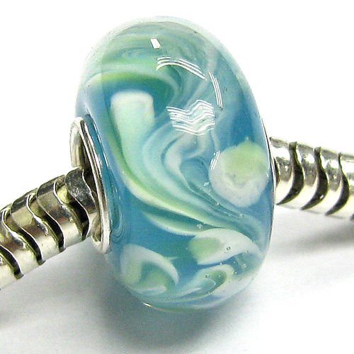 Sterling Silver Murano Green Lampwork Glass Bead For Pandora European Story Charm Bracelets 13mm