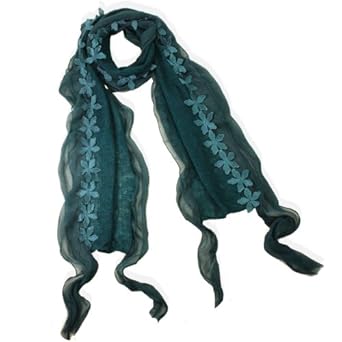 Acrylic & Polyester Fashion Carefree Chiffon Flowers Edge Knitted Long Scarf - Various Colors