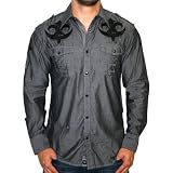 ROAR Circuit Mens Snap Front Woven Urban Top Stitching Appliqué Long Sleeve Shirt Top