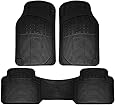 OxGord Universal Fit 3-Piece Full Set Ridged Heavy Duty Rubber Floor Mat - (Black)