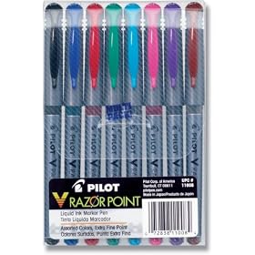 Pilot V Razor Point Extra Fine Marker Pen Assorted Color 8-Pack Pouch, 11008