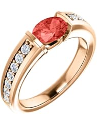 14K Rose Gold 7.00x5.00mm Oval Cut Chatham Created Padparadscha Sapphire and Diamond Ring -- LIFETIME WARRANTY