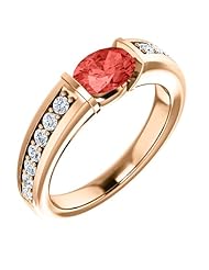 10K Rose Gold 7.00x5.00mm Oval Cut Chatham Created Padparadscha Sapphire and Diamond Ring -- LIFETIME WARRANTY