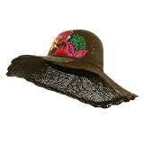 Large Brim Floral Print Sun Hat-Brown W35S22E