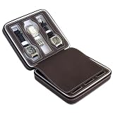 Brown Soft Touch High Quality Leatherette Compact Travel Watch Case With Suede Interior With 6 Watch Compartments