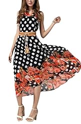 Sexy V-neck Chiffon Sleeveless Floral Print Polka Dot Print Maxi Dress 