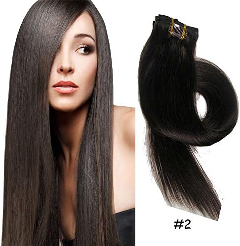Clip-in Hair Extensions 100% Remy Human Hair Straight Hair 2# Dark Brown 7pcs 24inch 100g