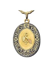 Stamper Black Hills Gold Locket. Antiqued. 10K Solid Gold Leaves Adornment. Gold Filled Chain. L1149