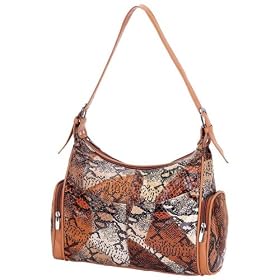 EmbassyTM Tan Genuine Leather Handbag with Snakeskin Embossing