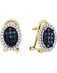 10K Yellow Gold 0.34CT Round Cut Blue Diamond Fashion Earrings