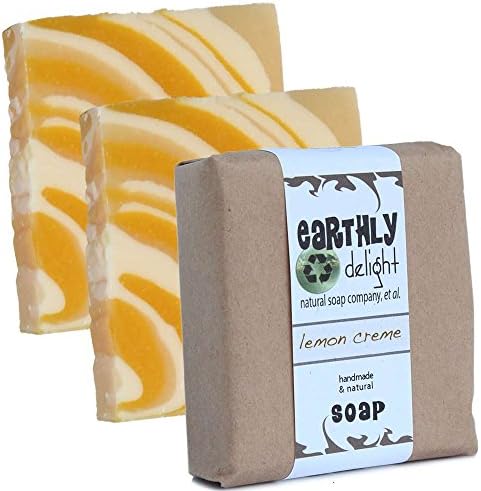 Earthly Delight Handmade Lemon Creme Natural Essential Oil Soap | Six Large 5.5 Oz. Full Size Bars for Vegans and Nature Lovers