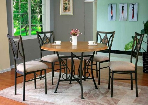 5 Pc Black Metal Dining Room Set with Wood Top