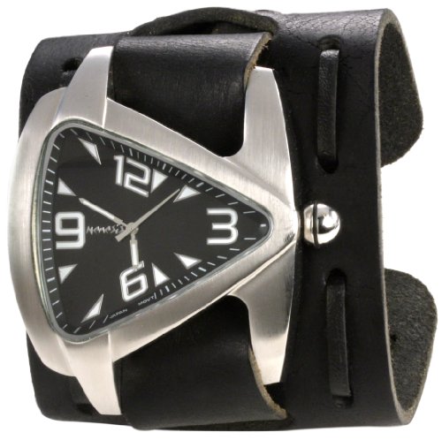 Nemesis Men's WXB011K Signature Stainless Steel Teardrop Black Dial Leather Cuff Watch