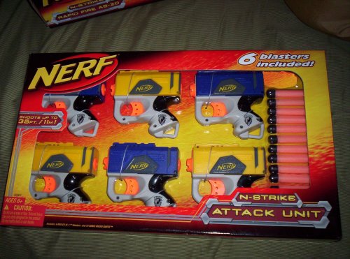 Childrens Toyshop  Sporting Goods : Nerf N-Strike Attack Unit Set of 6 Blasters and 12 Darts