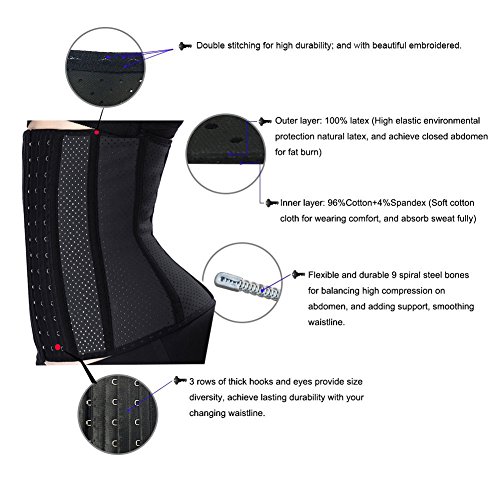 Gepoetry Women’s Latex Mesh Waist Trainer Workout Waist Corset with 9