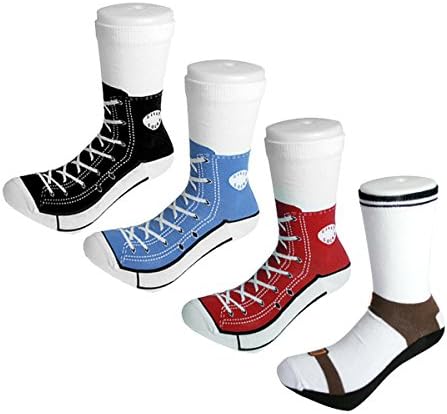 4 Pair Silly Socks Unisex Novelty Print Black Red Blue Sneakers Brown Sandals
