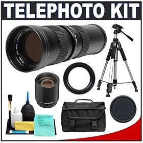 Kenko 420-800mm Super Telephoto Zoom Lens with 2x Teleconverter (=420-1600) + Tripod + Case + Accessory Kit for Canon Rebel XSi, XS, XTi, XT, T1i, EOS 5D, 30D & 40D Digital SLR Cameras