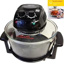 Designer Habitat 12 Litre Premium 1400w Halogen Oven Cooker in Black complete with Extender Ring (to 17 Litre), Lid Holder, Steamer, Frying Pan, Skewers, Low Rack, High Rack, Glove plus FREE starter guide with Recipes
