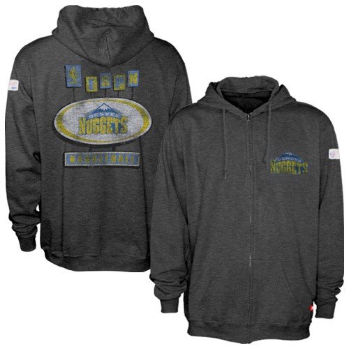 NBA Sportiqe-ESPN Denver Nuggets Charcoal Pancakes Distressed Full Zip Hoody Sweatshirt (Large)
