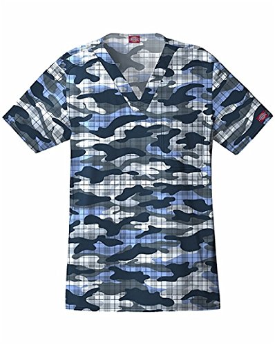 Gen Flex by Dickies Men's V-Neck Camo Plaid Print Scrub Top